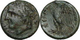 Sicily. Syracuse. Hiketas II (287-278 BC). AE 23 mm. Obv. Laureate head of Zeus Hellanios left. Rev. Eagle standing left on thunderbolt, wings open. C...