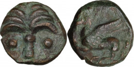 Punic Sicily. AE 14 mm, late 4th-early 3rd century BC. Obv. Palm tree with two dates. Rev. Pegasus flying left. SNG Cop. 107-108. AE. 2.26 g. 14.00 mm...