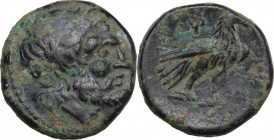 Continental Greece. Macedon, Paroreia. AE 16 mm, 185-168 BC. Obv. Laureate head of Zeus right. Rev. Eagle standing right, wings closed; above, monogra...