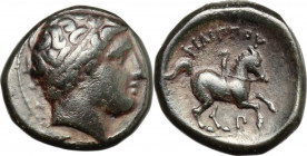 Continental Greece. Kings of Macedon. Philip II (359-336 BC). AE 18mm, 359-336 BC. Obv. Head of Apollo right, wearing taenia. Rev. Horseman galloping ...