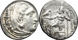 Continental Greece. Kings of Macedon. Alexander III "the Great" (336-323 BC). AR Drachm, Kolophon mint, 329-323 BC. Obv. Head of Heracles right, weari...