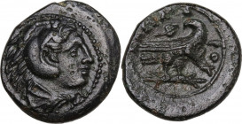 Continental Greece. Kings of Macedon. Alexander III "the Great" (336-323 BC). AE 18 mm, Amphipolis mint. Obv. Head of Herakles right, wearing lion's s...