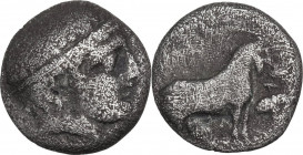 Continental Greece. Thrace, Ainos. AR Diobol, 440-412 BC. Obv. Head of Hermes right. Rev. Goat standing right; before, bunch of grapes. SNG Cop. 401. ...