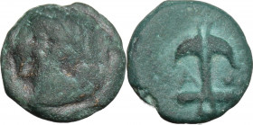 Continental Greece. Thrace, Apollonia Pontika. AE 10mm, after 400 BC. Obv. Head of Apollo left. Rev. Anchor. Cf. SNG Cop. 462 (bigger coin and Apollo ...