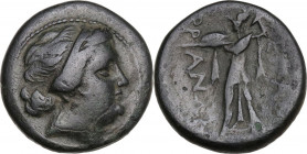 Continental Greece. Thrace, Mesembria. AE 19 mm, 3rd-2nd century BC. Obv. Diademed female head right. Rev. Athena Promachos left. SNG Cop. 660; SNG BM...