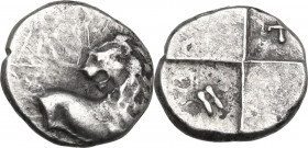 Continental Greece. Thracian Chersonesos, Kardia. AR Hemidrachm, 350-330 BC. Obv. Forepart of lion right, head turned back. Rev. ncuse square with alt...