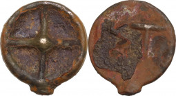 Greek Asia. Moesia, Istros. AE 10mm, c. 5th century BC. Obv. Four-spoked wheel. Rev. IΣT. HGC 3 1812; SNG BM Black Sea 224. AE. 2.58 g. 17.00 mm. Encr...