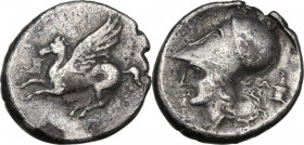 Continental Greece. Akarnania, Anactorium. AR Stater, 345-300 BC. Obv. Pegasus flying left. Rev. Helmeted head of Athena left; behind, lighted altar. ...