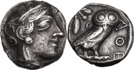 Continental Greece. Attica, Athens. AR Tetradrachm, 479-393 BC. Obv. Helmeted head of Athena right, with frontal eye. Rev. Owl standing left, head fac...