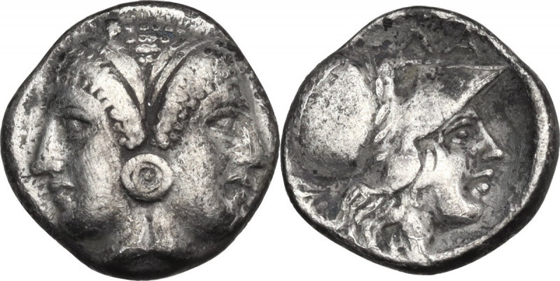 Greek Asia. Mysia, Lampsakos. AR Diobol, 387-330 BC. Obv. Janiform female head. ...