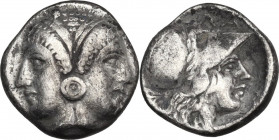 Greek Asia. Mysia, Lampsakos. AR Diobol, 387-330 BC. Obv. Janiform female head. Rev. Helmeted head of Athena right. SNG Cop. 189-192. AR. 1.34 g. 12.0...