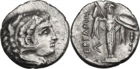 Greek Asia. Mysia, Pergamon. AR Diobol, 310-282 BC. Obv. Head of Herakles right, wearing lion's skin. Rev. Palladium right. Klein 278; SNG BN 1559-156...