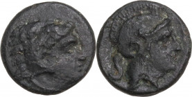 Greek Asia. Mysia, Pergamon. AE 9 mm, 310-284 BC. Obv. Head of Herakles right, wearing lion's skin. Rev. Head of Athena right, helmeted. SNG Cop. 323;...