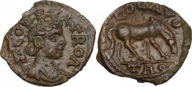Greek Asia. Troas, Alexandria Troas. Pseudo-autonomous issue. 2nd-3rd centuries AD. AE 23 mm. Obv. Turreted and draped bust of Tyche right; behind, ve...
