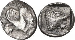 Greek Asia. Troas, Assos. AR Obol, 5th century BC. Obv. Griffin right. Rev. Head of lion right; within incuse square. BMC 3; Weber 5318. AR. 0.56 g. 9...
