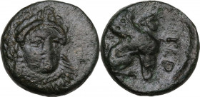 Greek Asia. Troas, Gergis. AE 12 mm, 4th century-241 BC. Obv. Laureate head of the Sybil Herophile facing slightly right. Rev. Sphinx seated right. SN...
