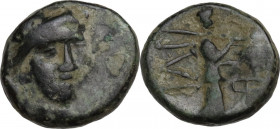 Greek Asia. Troas, Ilion. AE 13 mm, 300-240 BC. Obv. Helmeted head of Athena three-quarters to right. Rev. Athena Ilias standing right, holding spear ...