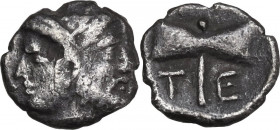 Greek Asia. Troas, Tenedos. AR Obol, 450-387 BC. Obv. Janiform head, left side, female, right side bearded male. Rev. Double axe. SNG Cop. 509-510. AR...