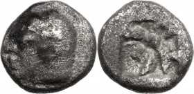 Greek Asia. Ionia, Kolophon. AR Tetartemorion, 530-500 BC. Obv. Head of Apollo left. Rev. Incuse square with irregular pattern. SNG von Aulock 1810. S...