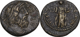 Greek Asia. Phrygia, Aezanis. AE 11mm, c. 138-161 AD. Obv. Draped and diademed bust of Demos right. Rev. Hygieia stands right, holding phiale and snak...