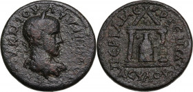 Greek Asia. Pamphylia, Perge. Philip II (247-249). AE 25mm. Obv. Laureate, draped, and cuirassed bust right. Rev. Cult idol of Artemis Pergaia, flanke...