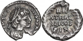 Ostrogothic Italy, Athalaric (526-534). AR Quarter Siliqua, Rome mint, in the name of Justinian I, 527-534. Obv. Diademed, draped and cuirassed bust o...