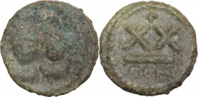 Heraclius, with Heraclius Constantine (610-641). AE Half Follis. Rome mint. Obv. Facing busts of Heraclius on left and Heraclius Constantine on right,...