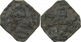 Leo III the "Isaurian", with Constantine V (720-741). AE Follis, Syracuse mint, c. 730-741. Obv. Bust of Leo III facing with short beard, wearing crow...