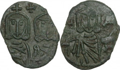 Constantine V Copronymus with Leo IV (751-775). AE Follis, Syracuse mint. Obv. Crowned and draped half length figures of Constantine and Leo side by s...