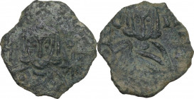 Leo V the Armenian, with Constantine (813-820). AE Follis. Syracuse mint, c. 814-815. Obv. Crowned bust of Leo facing, wearing loros, holding cross po...