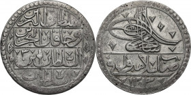 Ottoman Empire. Selim III (1203-1222 AH / 1789-1807 DC). AR Yüzlük. Islambul (Constantinople) mint, dated 1203 AH, RY 3. D/ Toughra, mint and date bel...