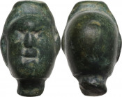 Bronze head. Roman period, 1st-3rd century AD. 17 x 11 mm.