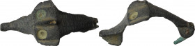 Bronze fibula with stylized face. Romano-celtic perdiod. 29 mm.