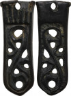 AE belt tongue with tendril openwork pattern. Avars, 8th century AD. 36 mm.