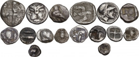 Greek Asia. Lof of 8 AR denominations, including: Kyzikos, Lampsakos, Ephesos, Abydos and Magensia ad Meandrum. About VF:Good F:F.