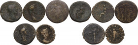 The Roman Empire. Multilpe lot offive (5) unclassified AE Sestertii. AE. Noted Sestertius of Caligula with temple temple of Divus Augustus.