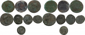 The Roman Empire. Lot of 8 AE denominations, including: Nero, Divus Augustus, Domitian, Maximian and Constantine. About VF:Good F:F.