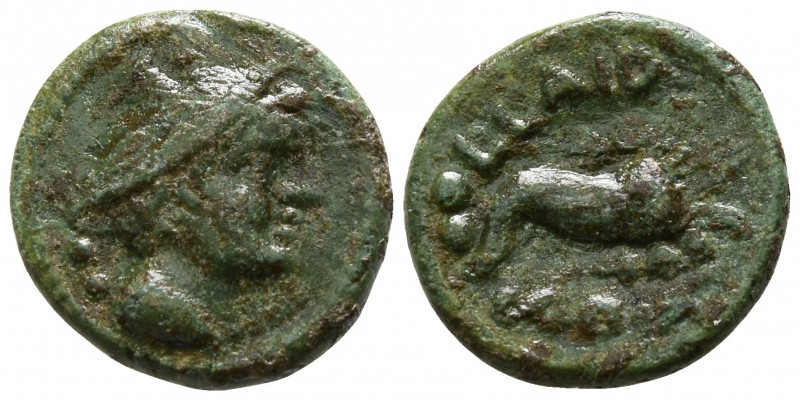 Lucania. Thourioi, as Copia circa 193-150 BC.
Sextans Æ

12mm., 1,47g.

Dra...