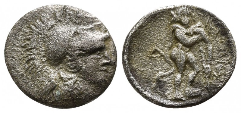 Bruttium. Kroton circa 300-250 BC.
Triobol AR

12mm., 0,99g.

Helmeted head...