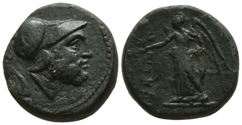 Bruttium. Petelia circa 216-204 BC.
Onkia Æ

14mm., 3,23g.

Head of Ares ri...