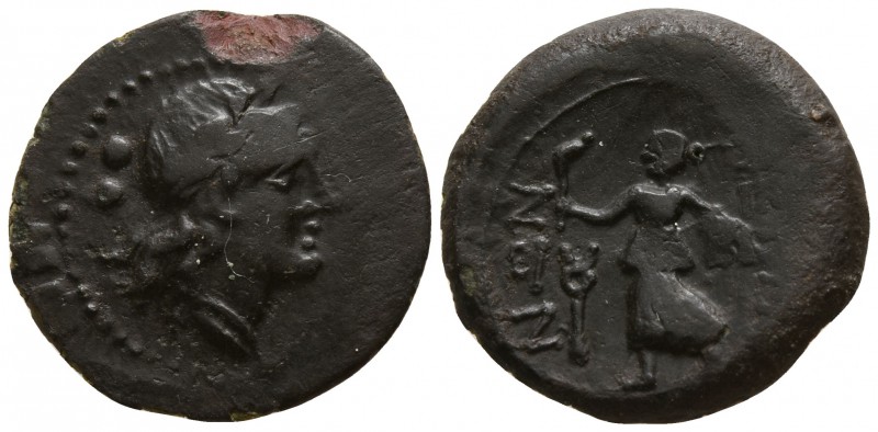 Bruttium. Petelia circa 214-204 BC.
Sextans Æ

6mm., 2,20g.

Laureate head ...