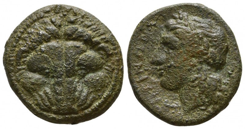 Bruttium. Rhegion circa 415-387 BC.
Bronze Æ

20mm., 5,17g.

Facing lion’s ...