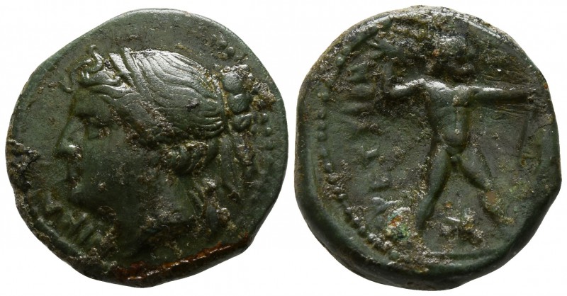 Bruttium. The Brettii circa 214-211 BC.
Half Unit AE

16mm., 3,71g.

Head o...