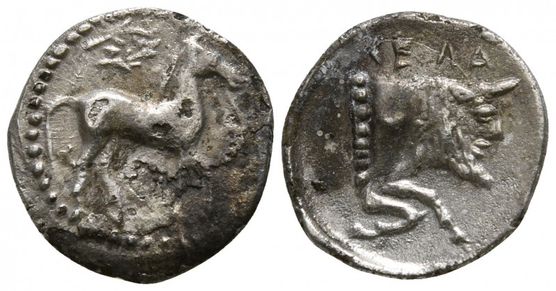 Sicily. Gela circa 465-450 BC.
Litra AR

12mm., 0,69g.

Horse standing righ...