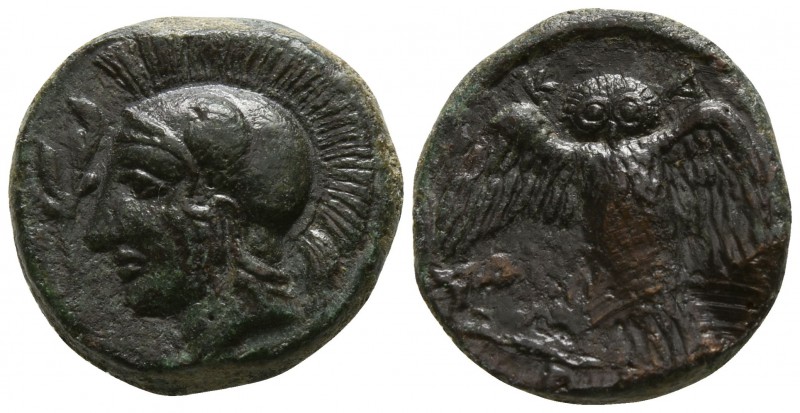 Sicily. Kamarina circa 420-405 BC.
Tetras Æ

14mm., 3,27g.

Helmeted head o...