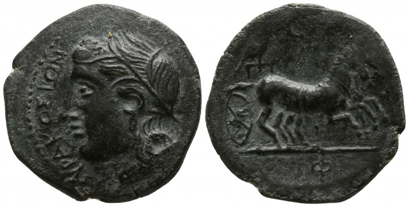Sicily. Syracuse. Hiketas II 287-278 BC.
Hemilitron Æ

18mm., 4,20g.

ΣYPAK...