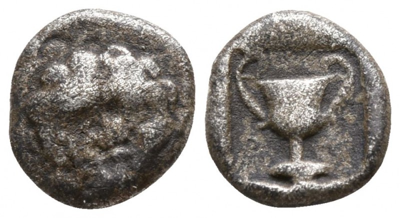 Macedon. Neapolis circa 500-480 BC.
Hemiobol AR

7mm., 0,40g.

Facing gorgo...