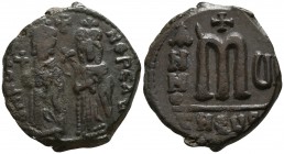 Phocas, with Leontia AD 602-610, (regnal year 6 = AD 607-608). Theoupolis (Antioch). Follis Æ