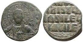 Basil II Bulgaroktonos, with Constantine VIII AD 976-1025. Constantinople. Follis Æ