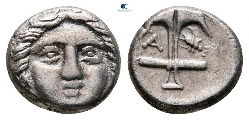 Thrace. Apollonia Pontica circa 410-341 BC. 
Diobol AR

8 mm, 1,25 g

Laure...